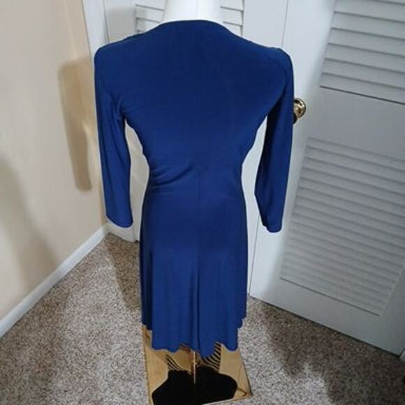 Laundry by Shelli Segal Small Royal Blue Long-Sleeved Ruched V Neck Dress A Line - Picture 7 of 10